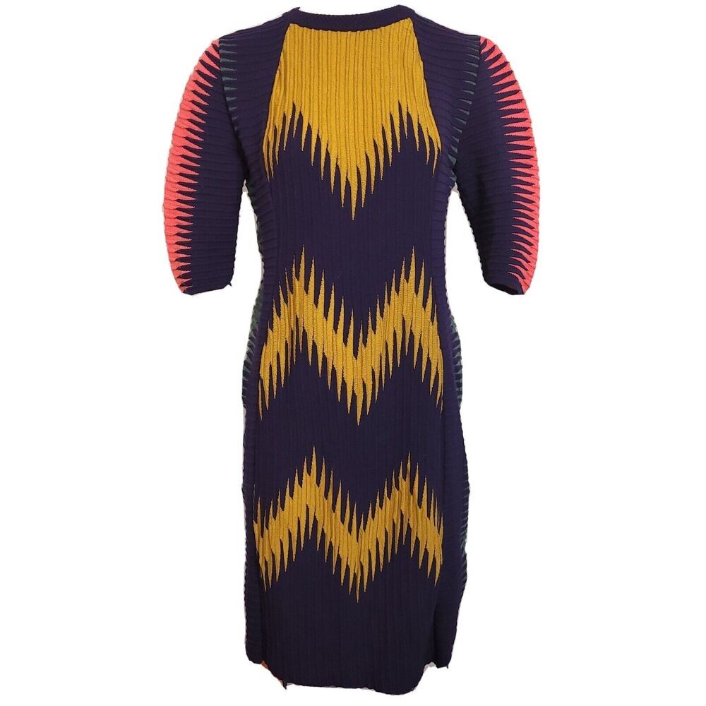 VINTAGE M Missoni Knit Dress short sleeve zig zag blue mustard green pink size? - Picture 1 of 10